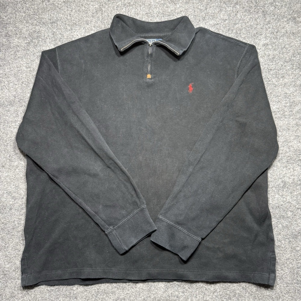 Polo Ralph Lauren Ribbed Knit Men's Black 1/4 Zip Pullover Sweater sz XXL